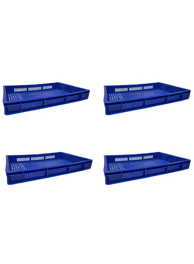 4pcs of Plastic Storage Crate 600x400x80mm Stackable Food Grade Ventilated Catering Crate Heavy Duty Blue